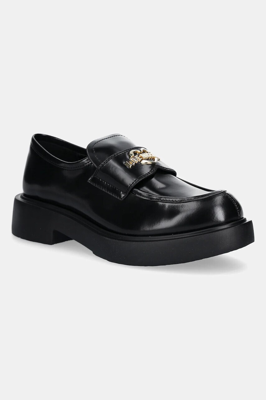 Kožené mokasíny Love Moschino dámske, čierna farba, na platforme, JA10404G1MJD0000