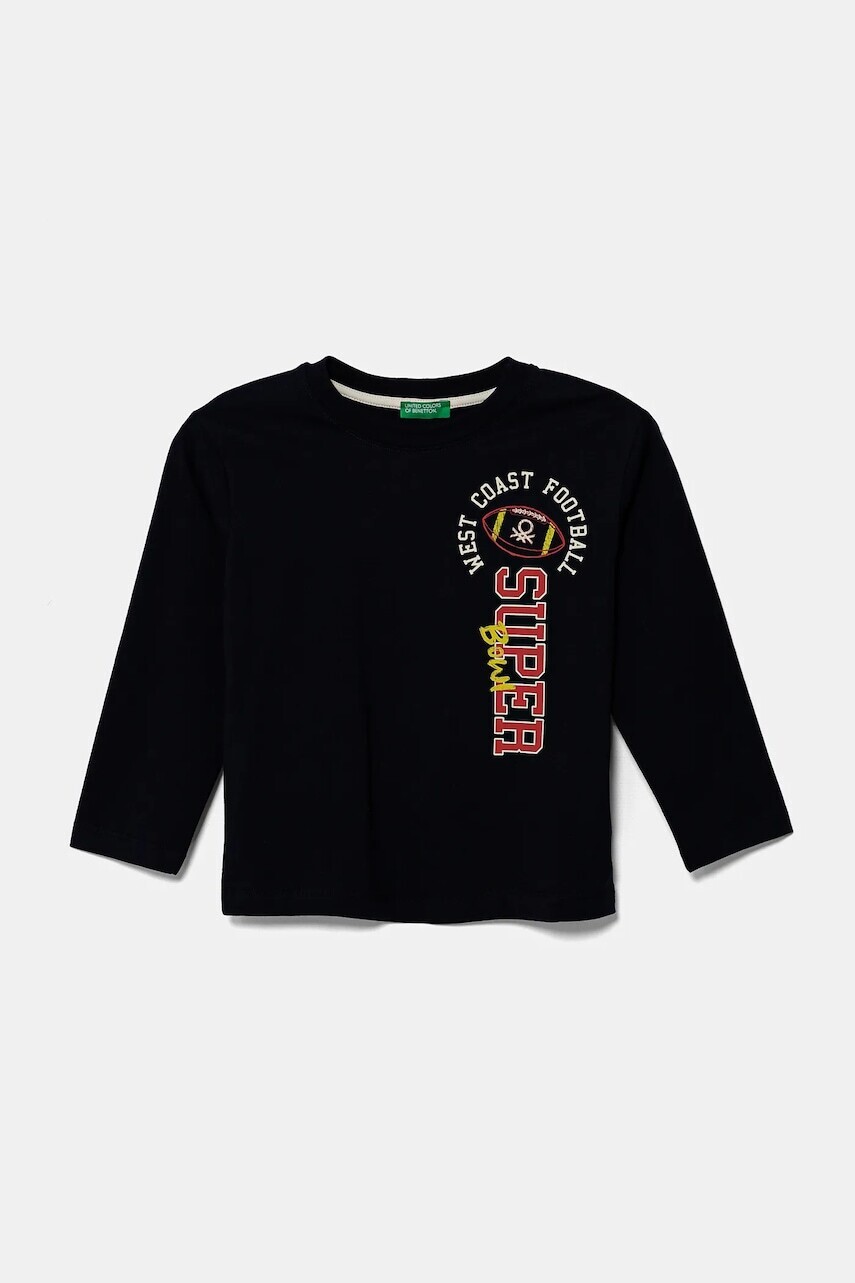 Detská bavlnená košeľa s dlhým rukávom United Colors of Benetton tmavomodrá farba, s potlačou, 35RYG10I6