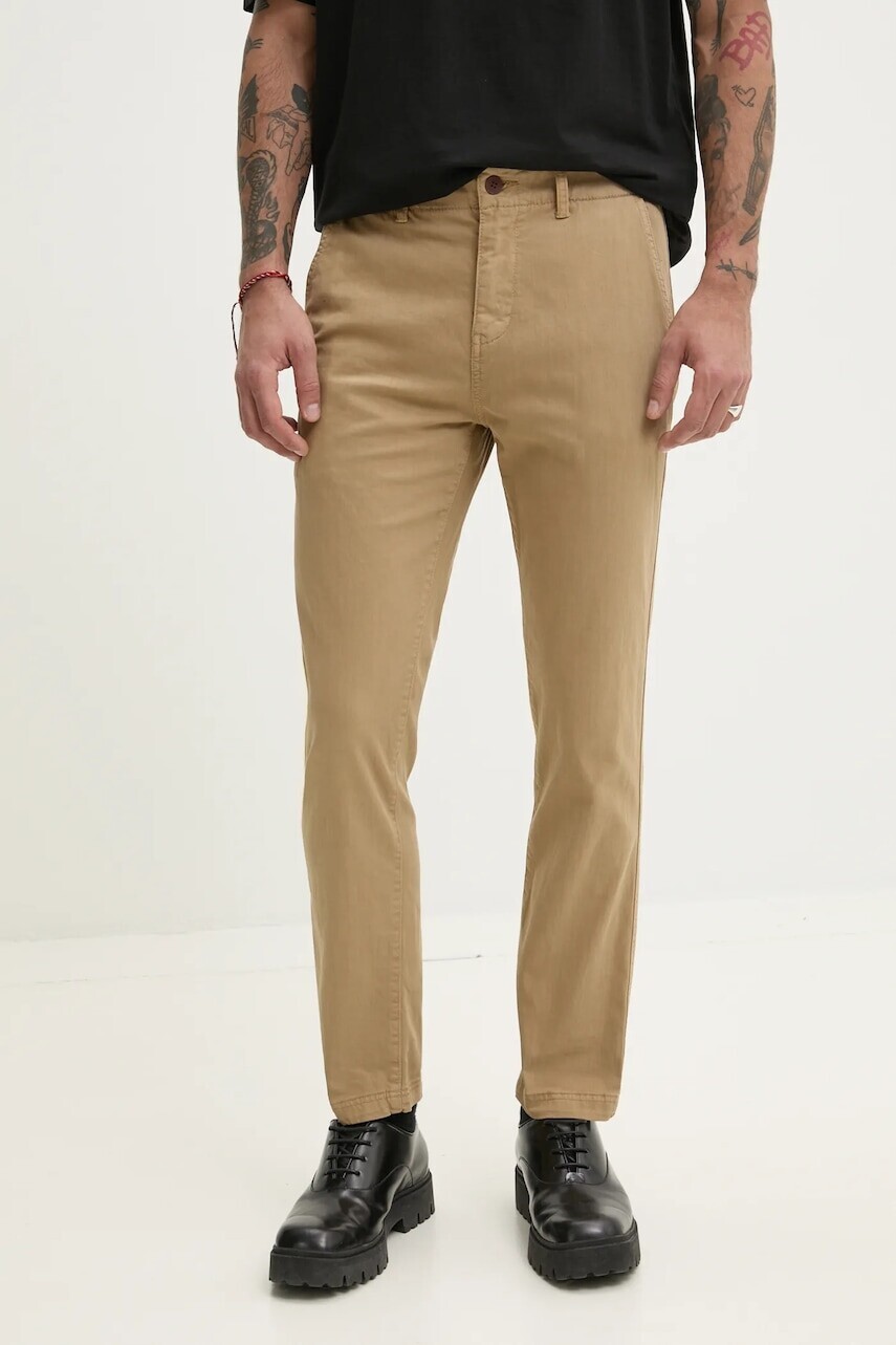 Nohavice Superdry pánske, zelená farba, strih chinos, M7011135A-D8S