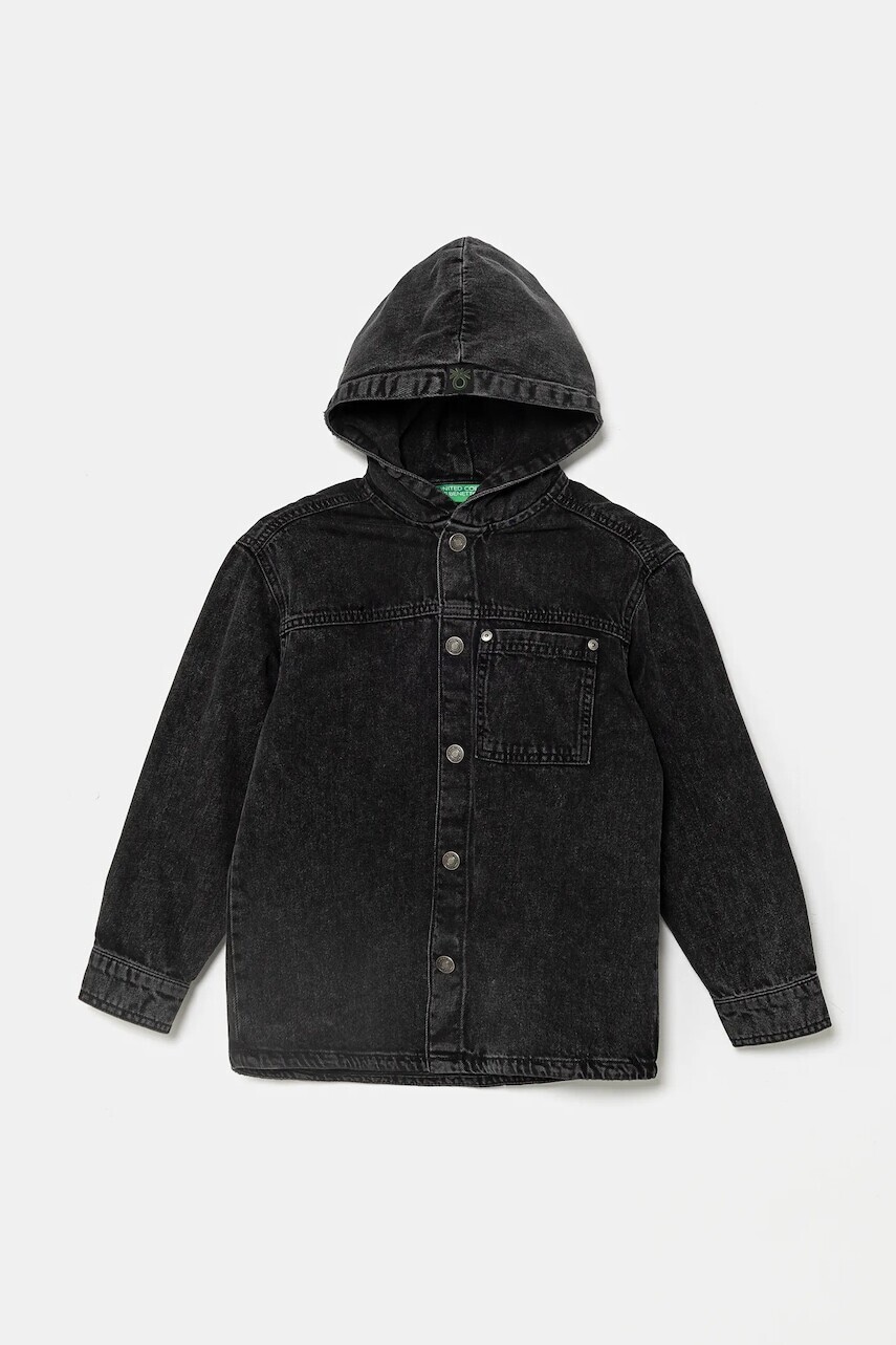 Detská riflová košeľa United Colors of Benetton šedá farba, 5PWACQ03X