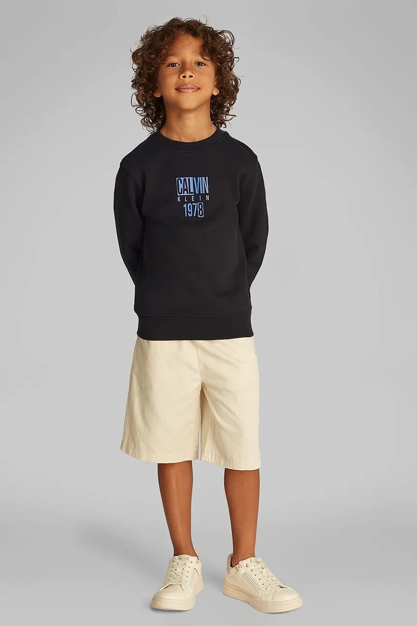 Detská mikina Calvin Klein Jeans čierna farba, s potlačou, IB0IB02472