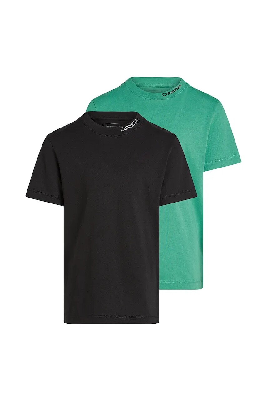 Detské bavlnené tričko Calvin Klein Jeans 2-pak zelená farba, jednofarebné, IB0IB02444