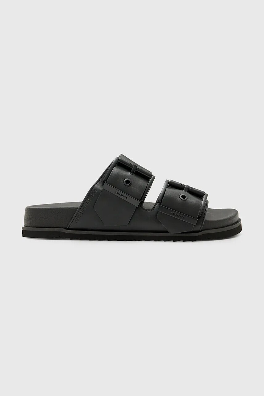 Kožené šľapky AllSaints Sian Sandal dámske, čierna farba, W034FC