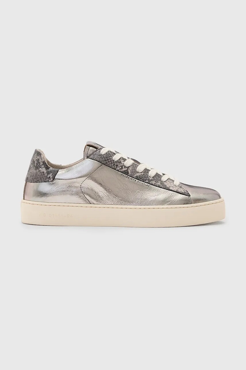 Kožené tenisky AllSaints Shana Metallic Sneaker dámske, strieborná farba, W104FB
