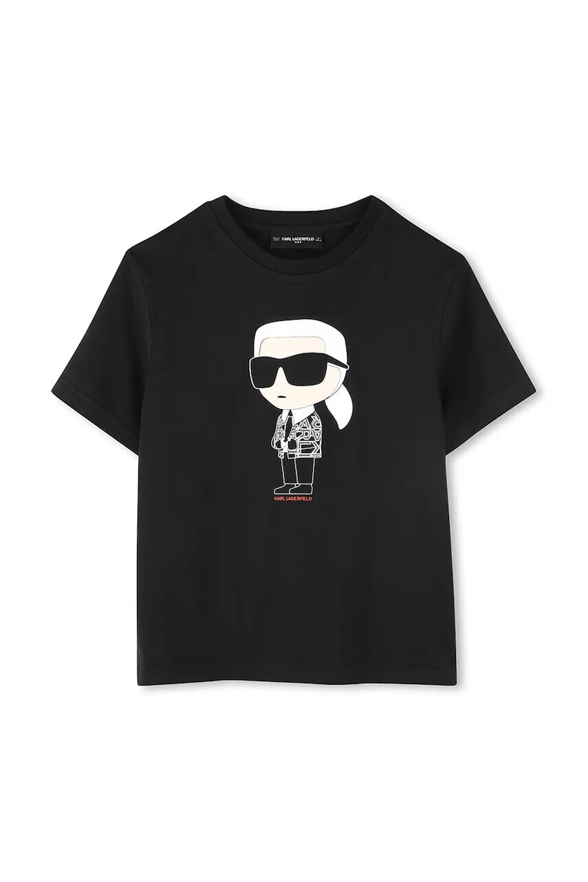 Detské bavlnené tričko Karl Lagerfeld čierna farba, s potlačou, Z30438