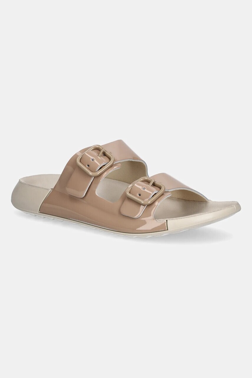 Kožené šľapky Ecco Cozmo 2-Strap Premium dámske, béžová farba, 206833-01084