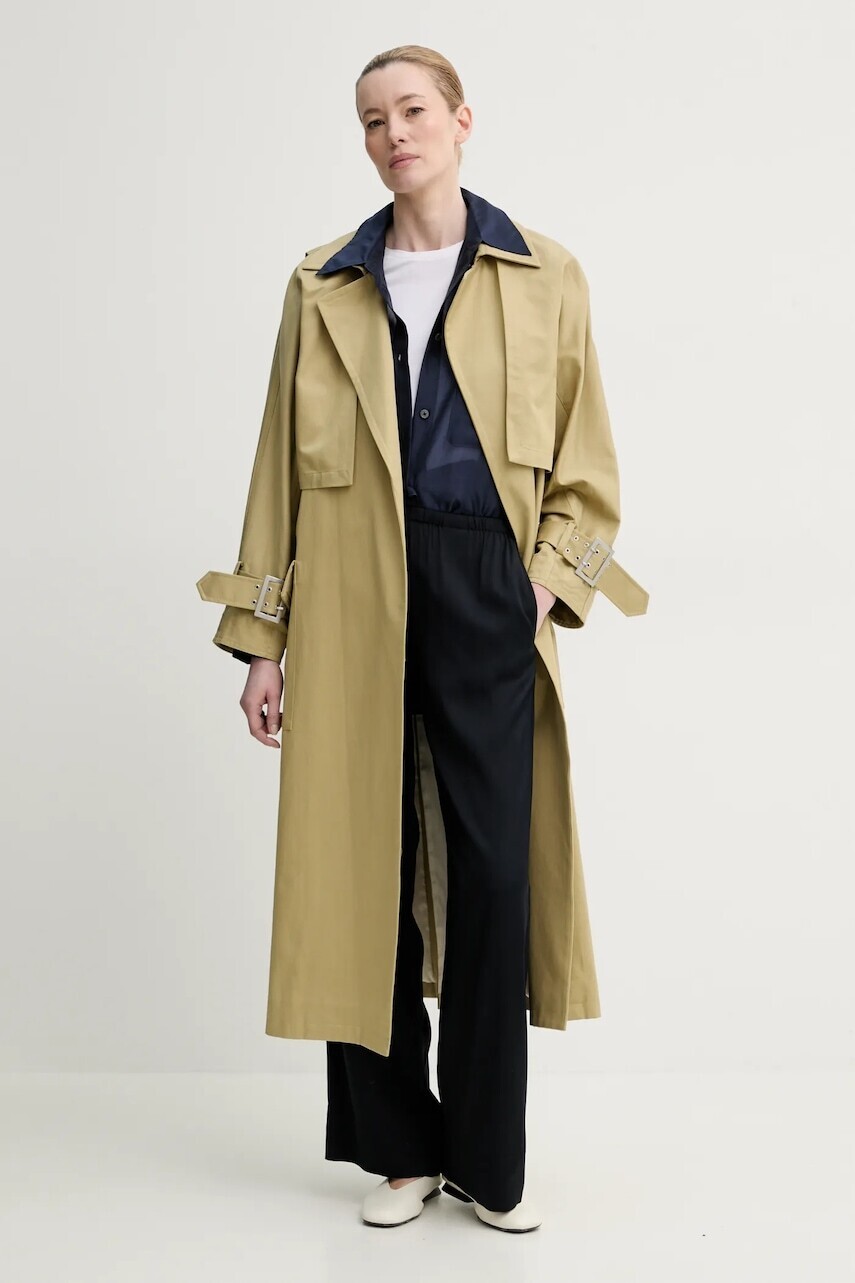 Trenčkot Gestuz dámsky, zelená farba, prechodný, oversize, 10910076