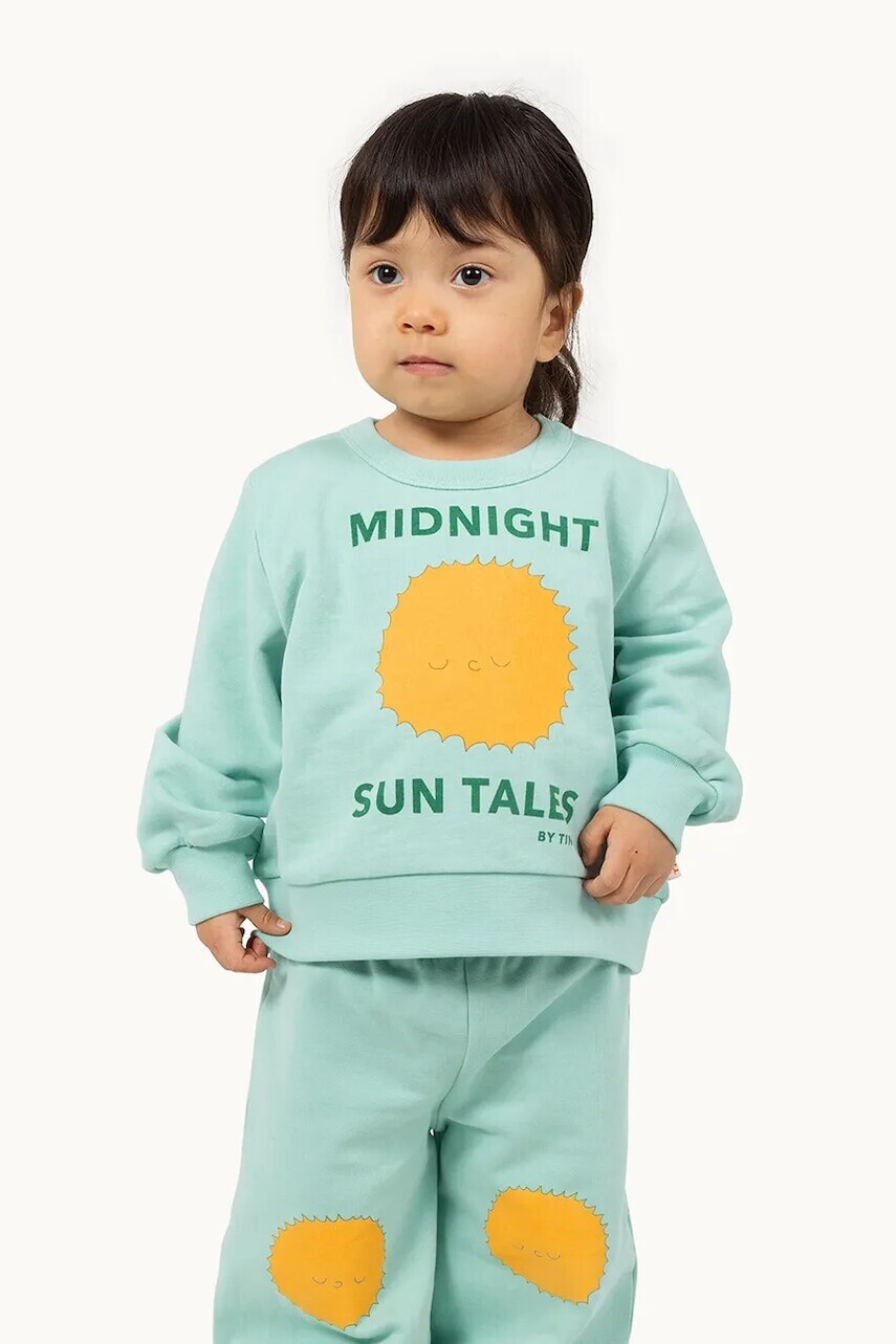 Bavlnená mikina pre bábätká Tinycottons SUN TALES GRAPHIC BABY SWEATSHIRT zelená farba, s potlačou, SS25-105