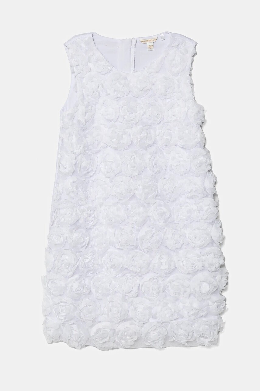 Dievčenské šaty Guess biela farba, mini, rovný strih, J5RK02 WADN0