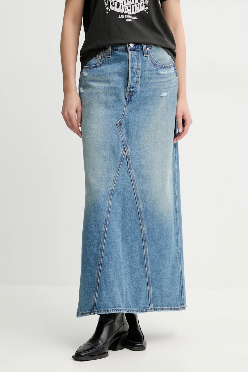 Rifľová sukňa Levi's ICONIC LONG SKIRT W/SLIT maxi, áčkový strih, A8727
