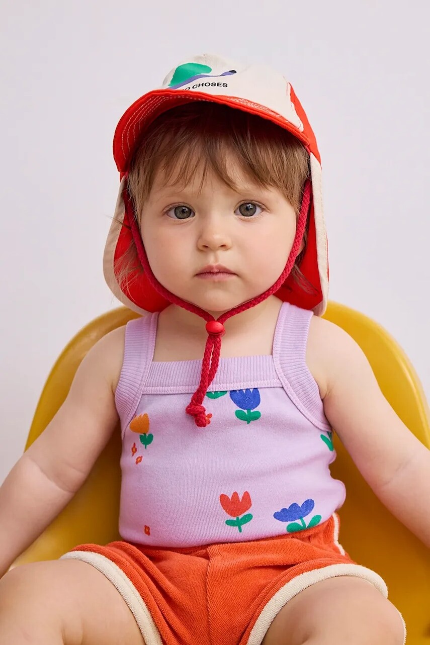 Detská bavlnená šiltovka Bobo Choses Funny Snail červená farba biela, z tenkej pleteniny, bavlnená, 125AH007