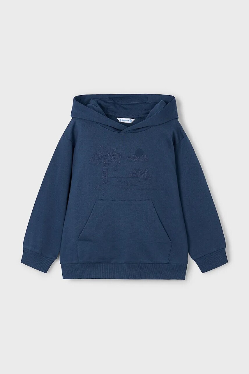 Detská mikina Mayoral tmavomodrá farba, s kapucňou, s nášivkou, 3414