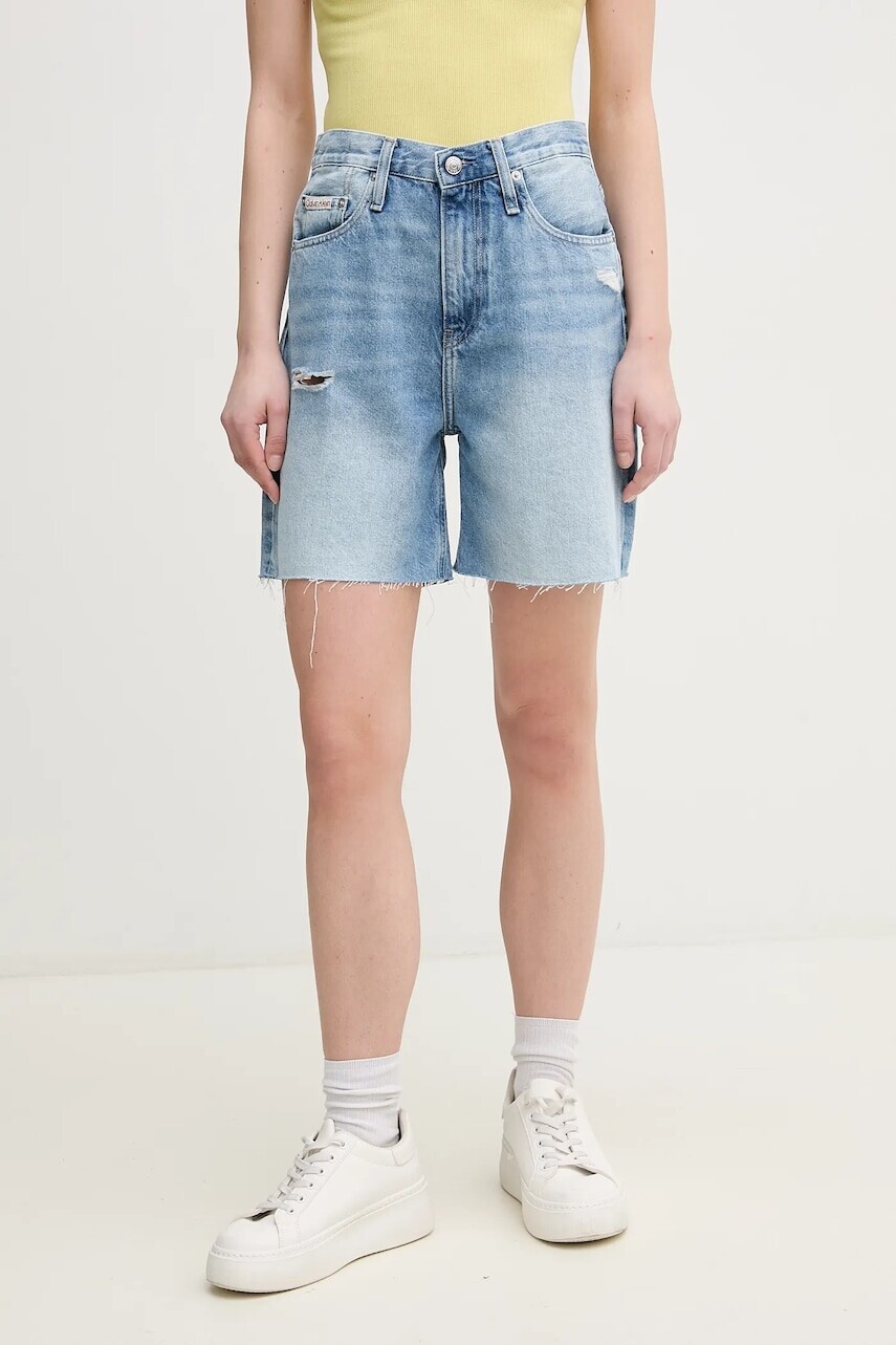 Šortky Calvin Klein Jeans dámske, jednofarebné, vysoký pás, J20J225513