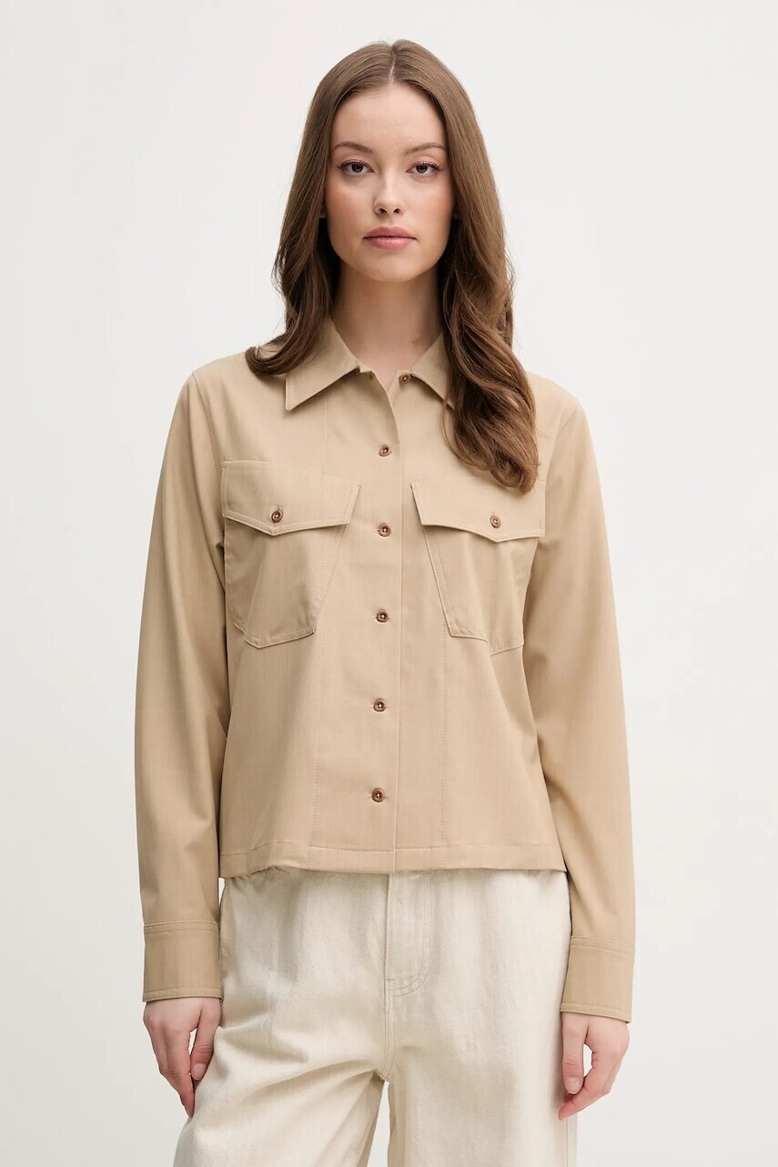 Košeľa Mos Mosh dámska, béžová farba, regular, s klasickým golierom, 169790