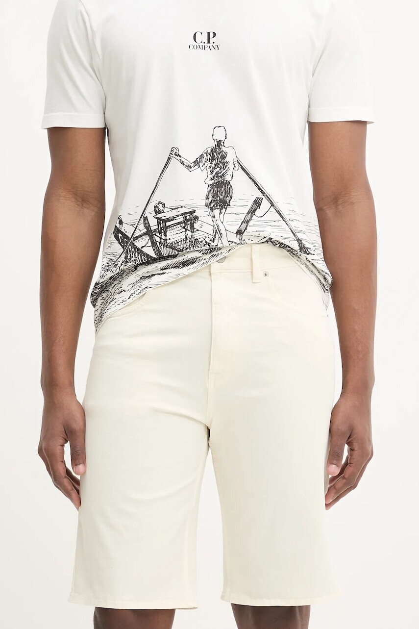 Rifľové krátke nohavice Tommy Jeans pánske, béžová farba, DM0DM21953