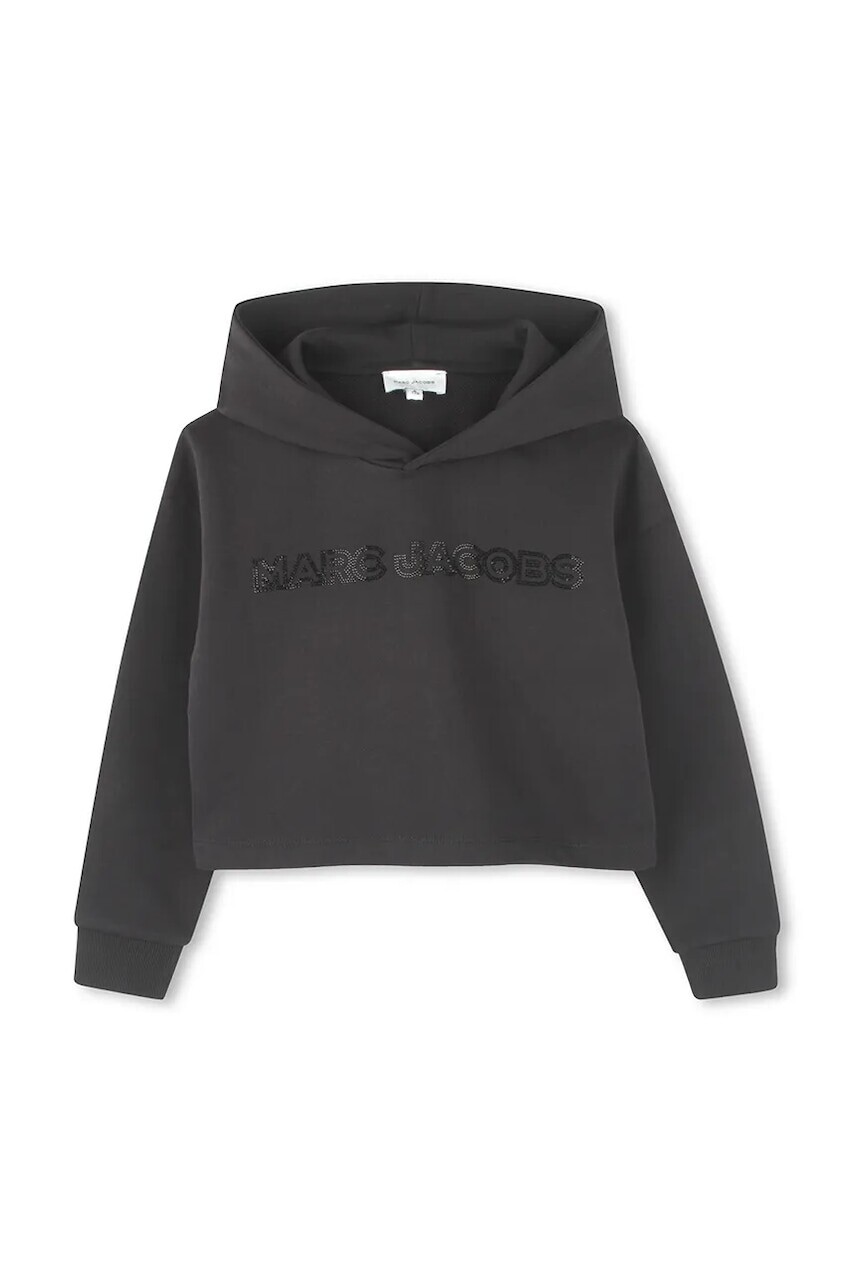 Detská bavlnená mikina Marc Jacobs čierna farba, s kapucňou, s potlačou, W60536