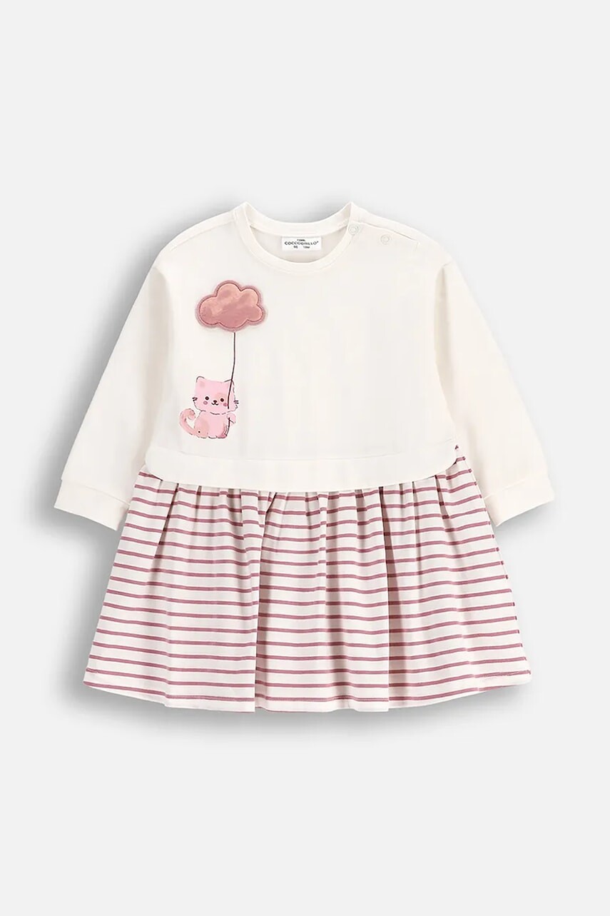 Šaty pre bábätká Coccodrillo béžová farba, mini, áčkový strih, DREAM DIARIES GIRL NEWBORN