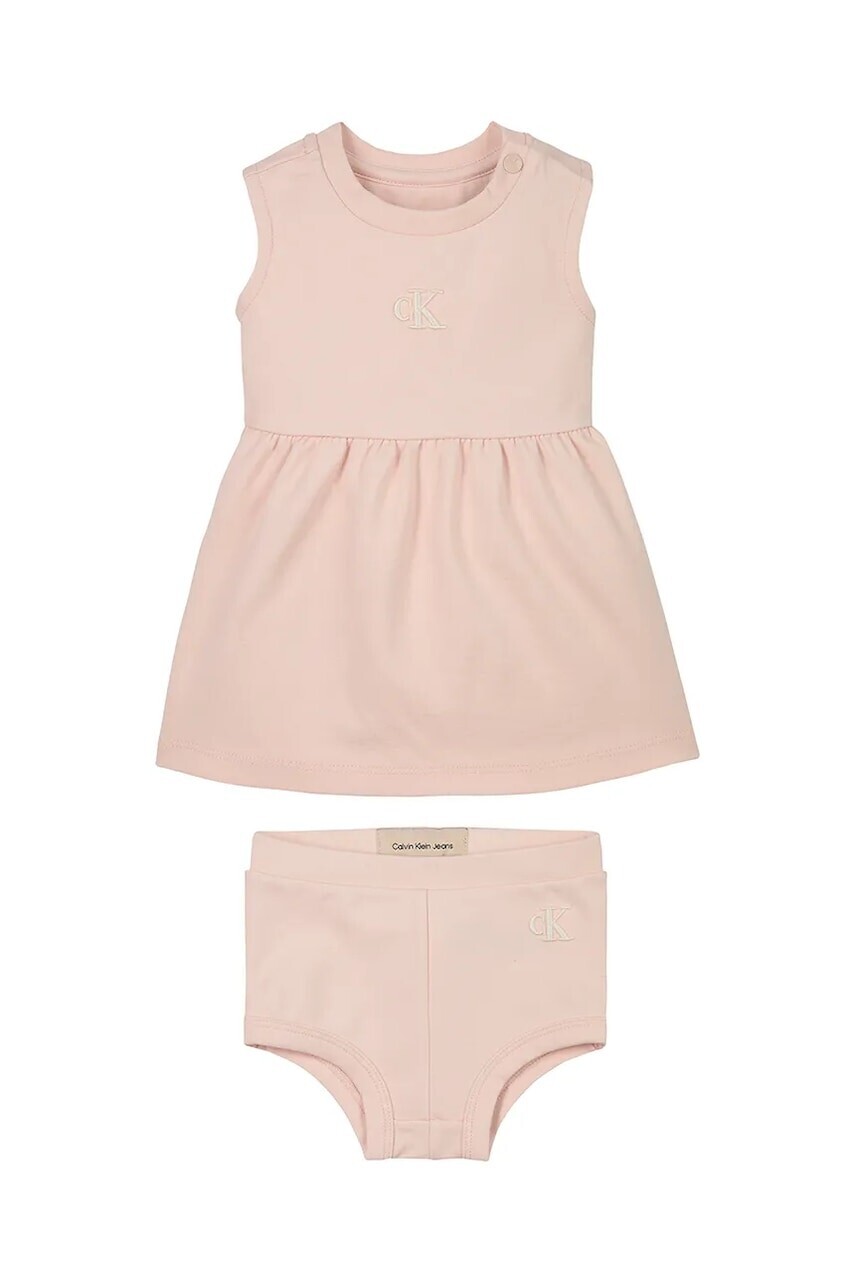 Dievčenské šaty Calvin Klein Jeans ružová farba, mini, áčkový strih, IN0IN00171