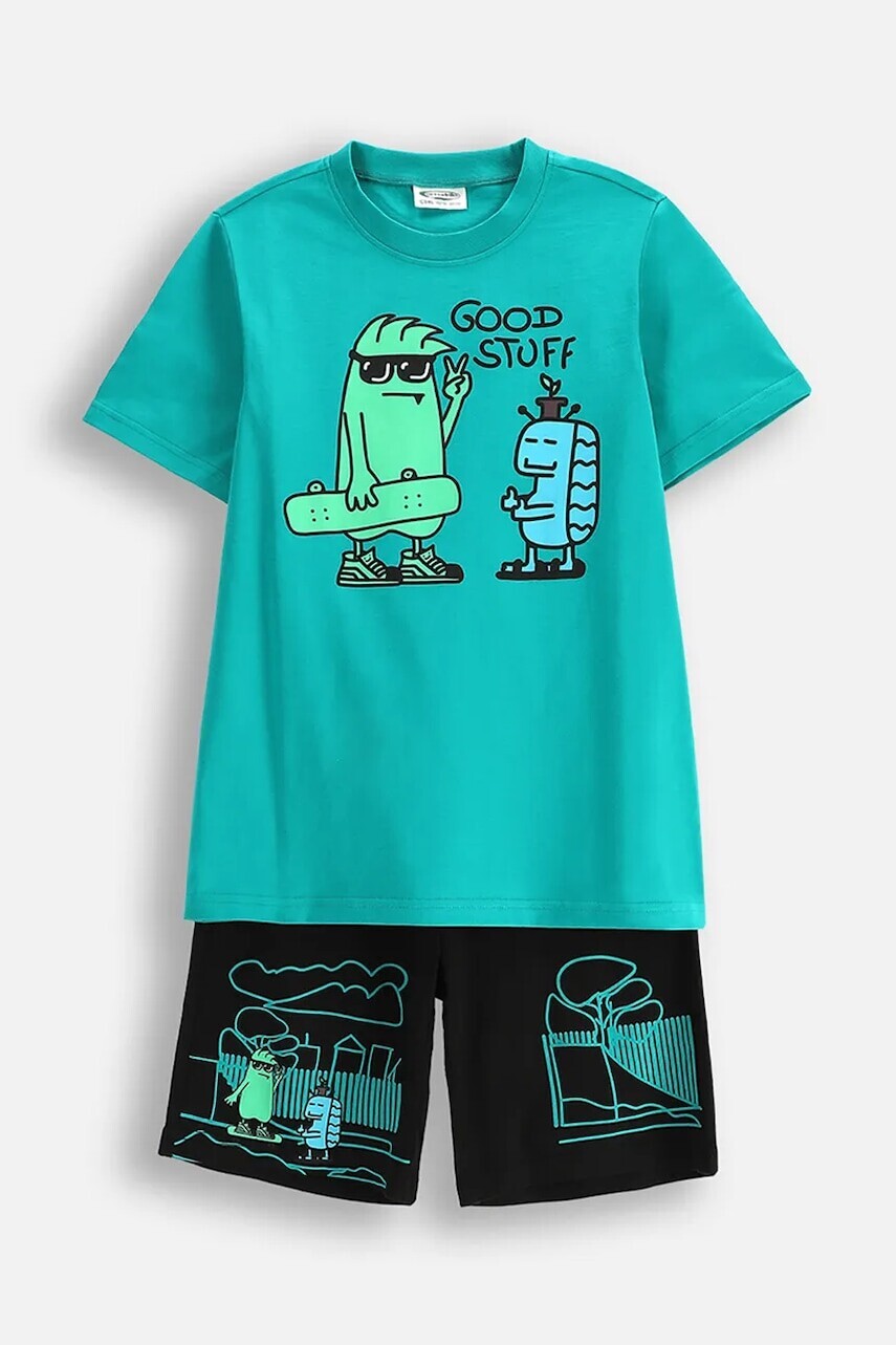 Detské bavlnené pyžamo Coccodrillo zelená farba, s potlačou, PYJAMAS