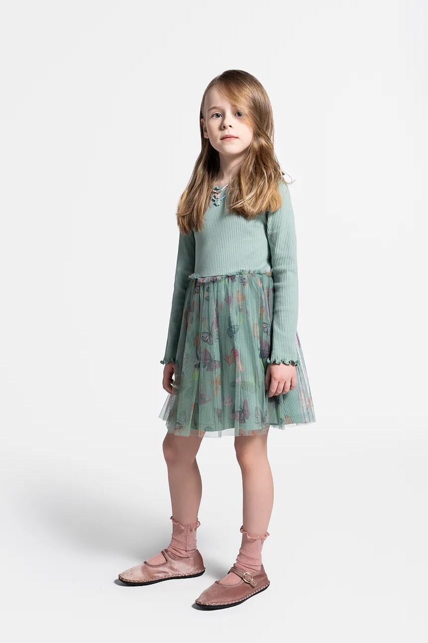Dievčenské šaty Coccodrillo zelená farba, mini, áčkový strih, DREAM DIARIES GIRL KIDS