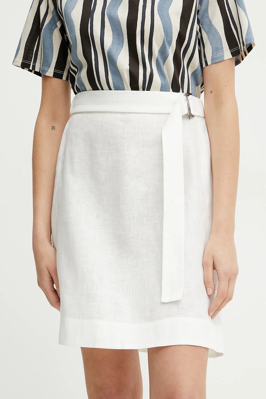 Ľanová sukňa MM biela farba, mini, rovný strih, 2516101018600