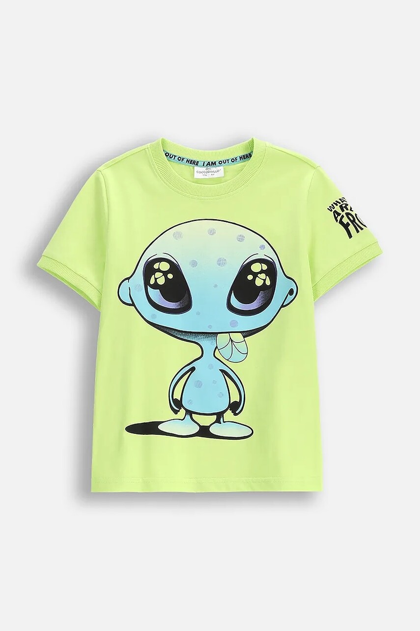 Detské bavlnené tričko Coccodrillo zelená farba, s potlačou, COSMIC RAVE BOY KIDS