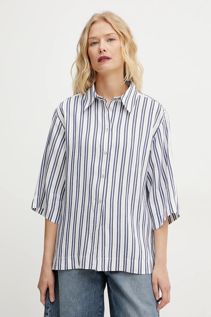 Košeľa s prímesou ľanu Marella MANNA dámska, biela farba, voľný strih, s klasickým golierom, 2513111144200