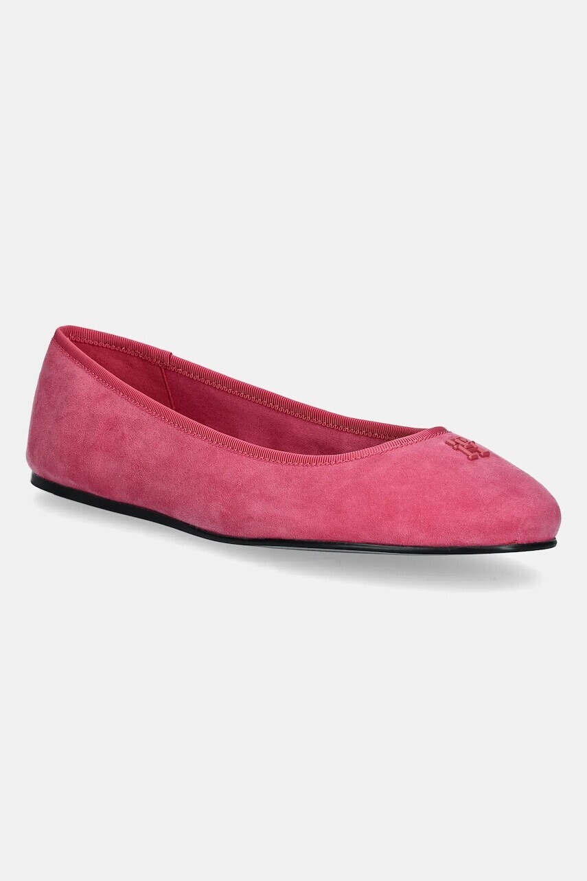 Semišové baleríny Tommy Hilfiger TH HARDWARE SUEDE BALLERINA ružová farba, FW0FW08655