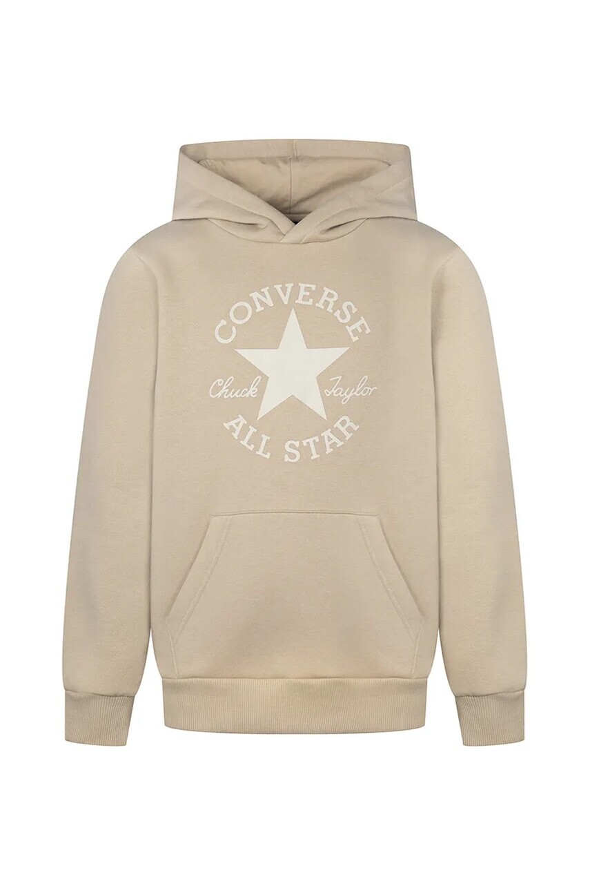 Detská mikina Converse béžová farba, s kapucňou, s potlačou, 9CG575
