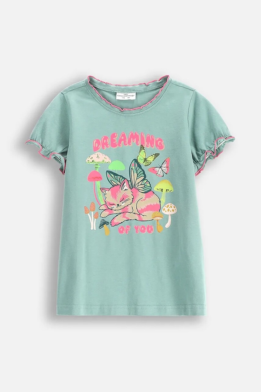Detské tričko Coccodrillo zelená farba, DREAM DIARIES GIRL KIDS