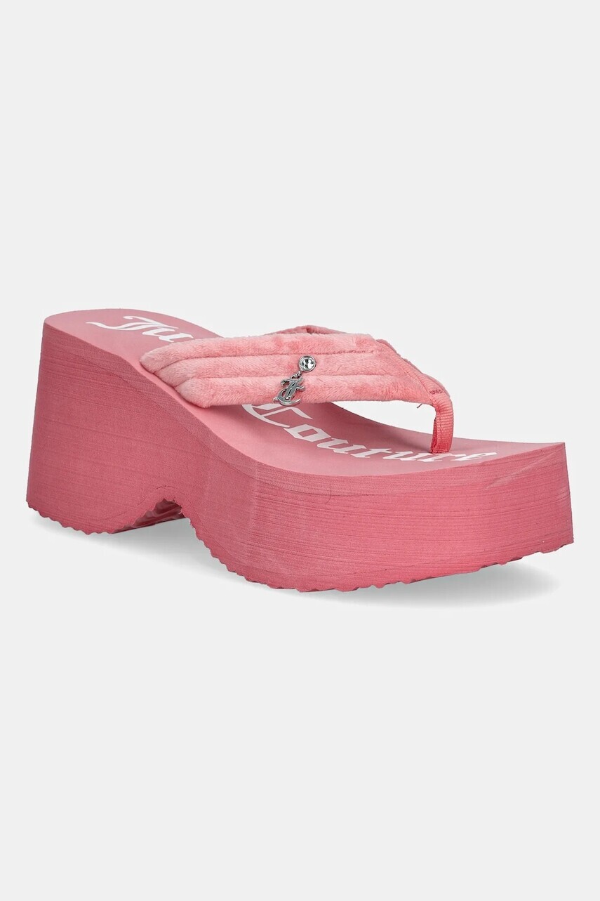 Šľapky Juicy Couture WHITNEY VELOUR Y2K WEDGE dámske, ružová farba, na platforme, JCFSAN225009
