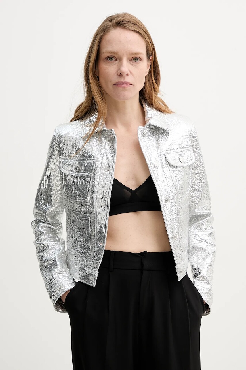 Bunda The Kooples strieborná farba, prechodná, FBLO30008K