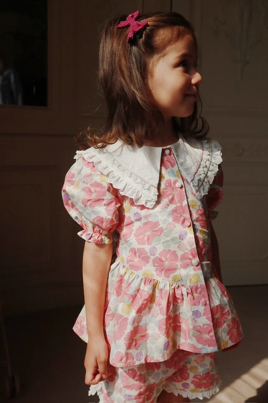 Detská bavlnená blúzka Konges Sløjd COEUR COLLAR SHIRT GOTS ružová farba, vzorovaná, KS102850