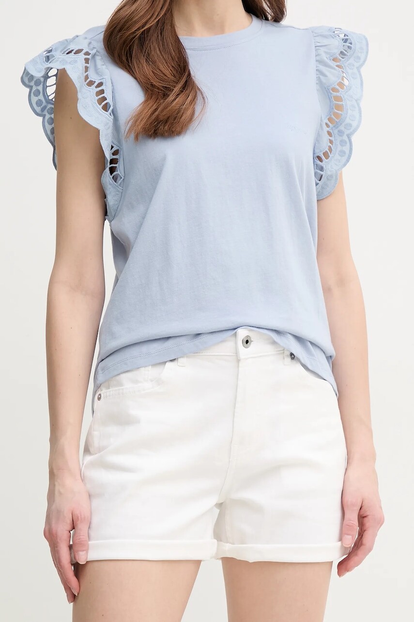 Rifľové krátke nohavice Pepe Jeans FITTED SHORT HW MARY dámske, biela farba, jednofarebné, vysoký pás, PL801191TA8