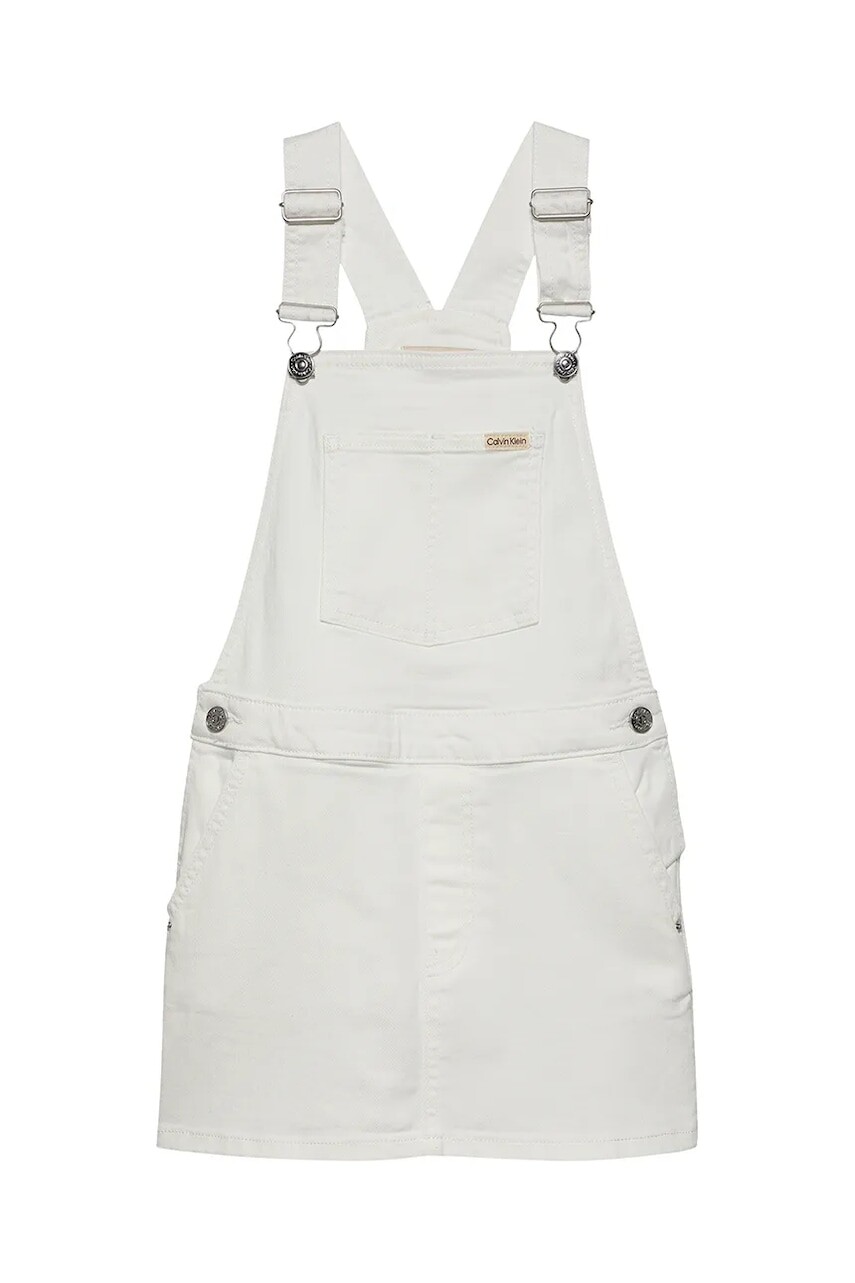 Dievčenská rifľová sukňa Calvin Klein Jeans biela farba, mini, rovný strih, IG0IG02904