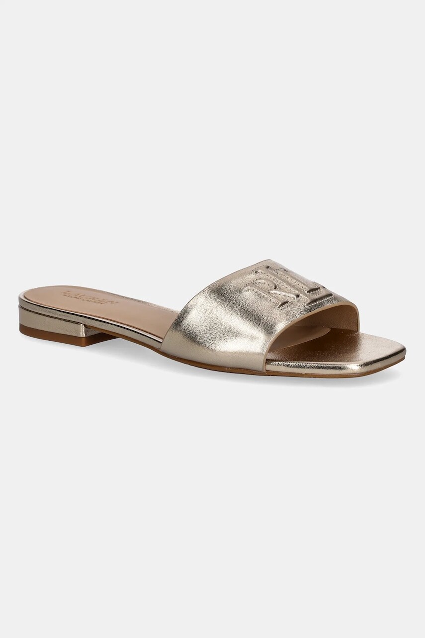 Kožené šľapky Lauren Ralph Lauren Everley Sld dámske, zlatá farba, 802970531001