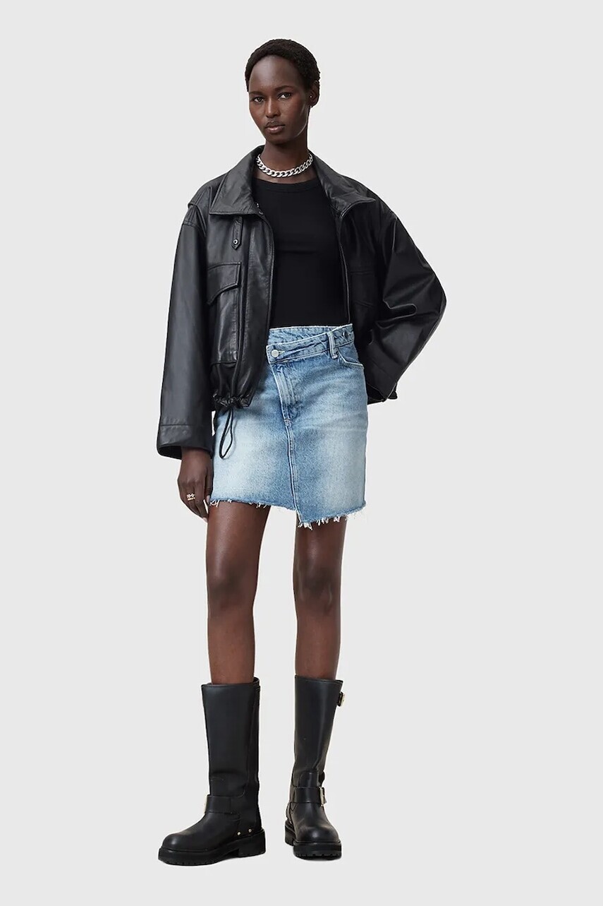 Rifľová sukňa AllSaints AKI CROSSOVER mini, rovný strih, W006RC