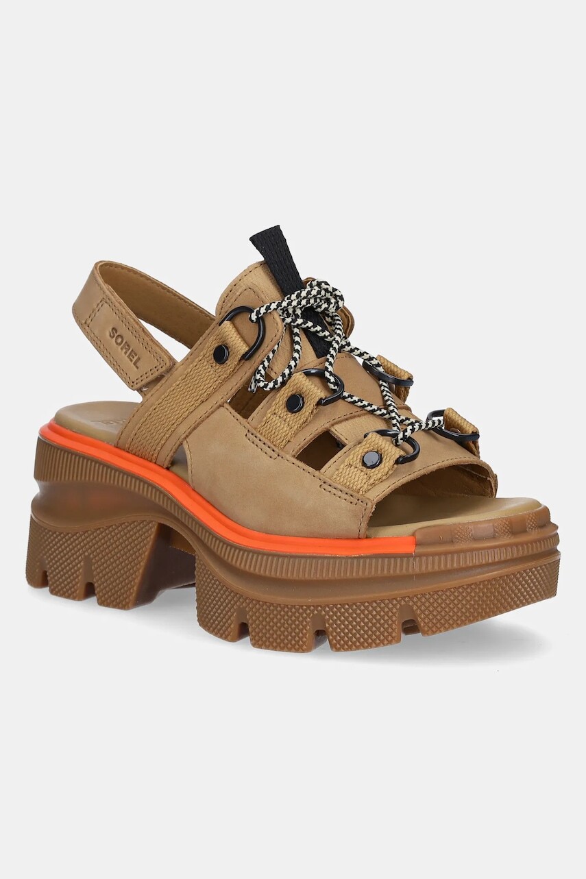 Nubukové sandále Sorel REIN CB LACE PLATFORM HE béžová farba, 2113101263