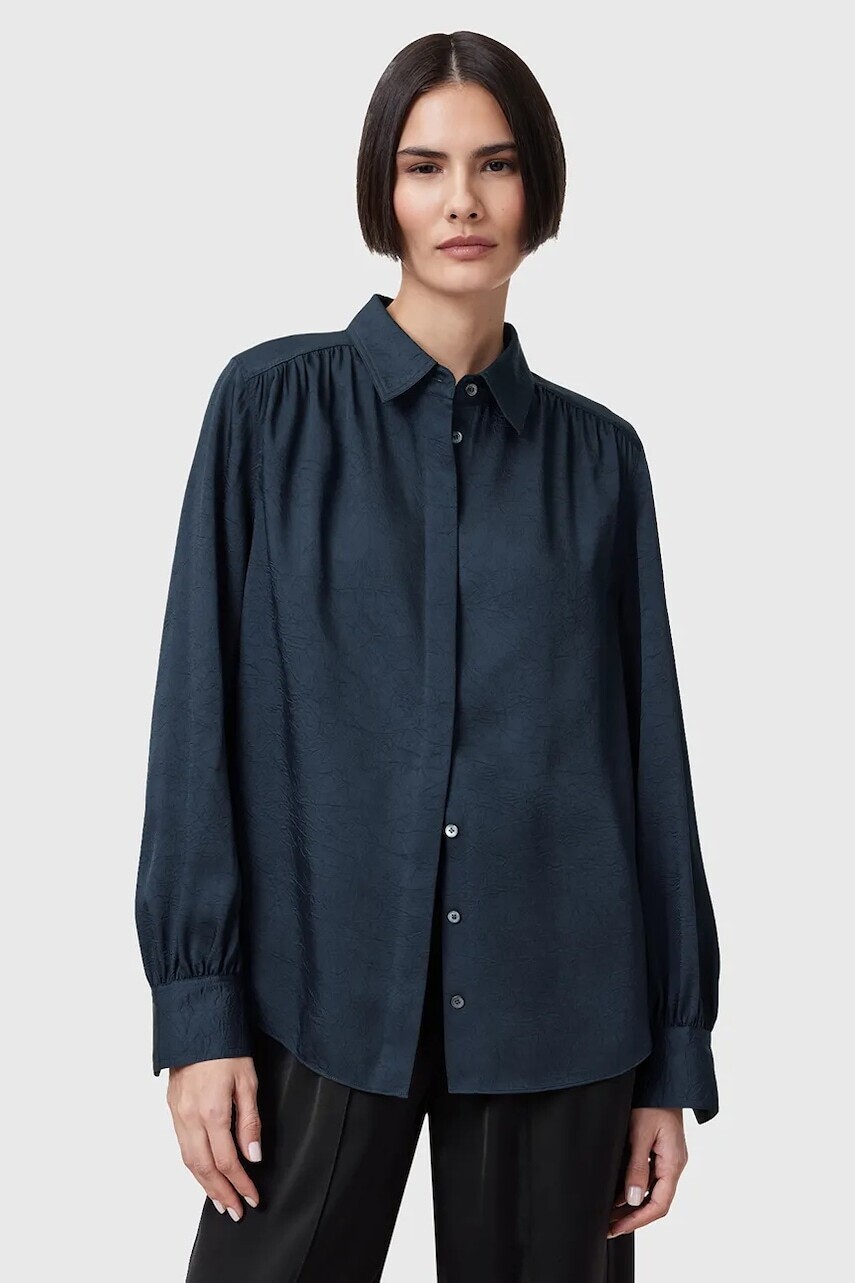 Košeľa AllSaints AGGIE dámska, tmavomodrá farba, regular, s klasickým golierom, W039PC
