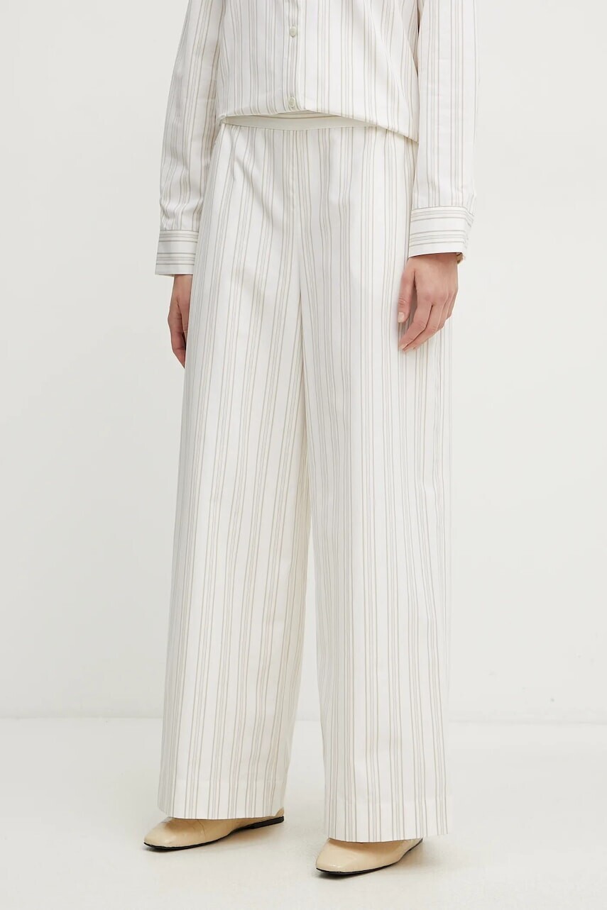 Bavlnené nohavice MM dámske, béžová farba, široké, vysoký pás, 2516131028600