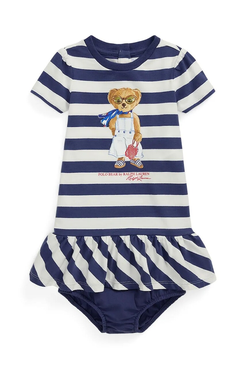 Detské bavlnené šaty Polo Ralph Lauren tmavomodrá farba, mini, rovný strih, 310966461001