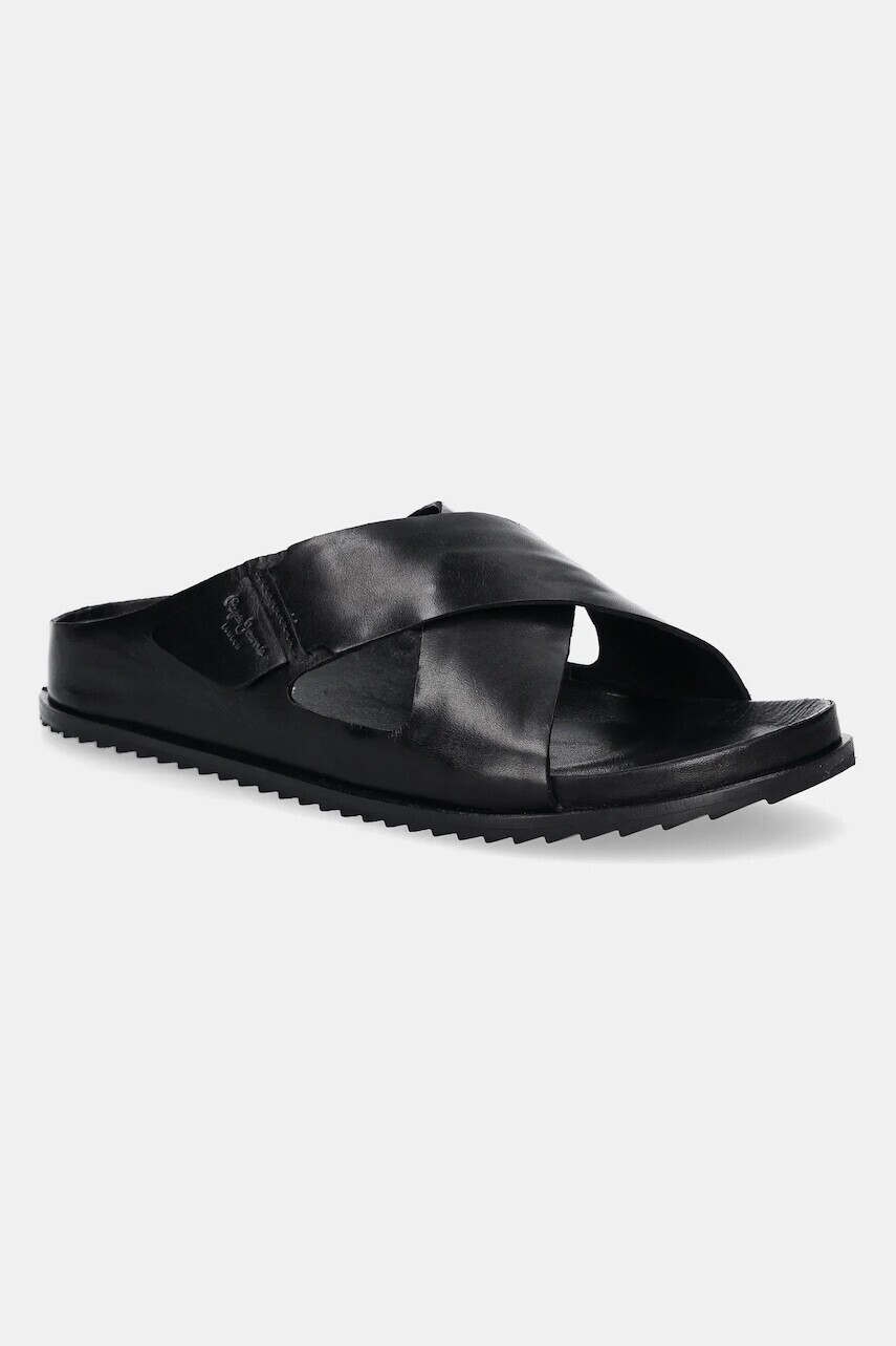 Kožené šľapky Pepe Jeans CORBY DRESS pánske, čierna farba, PMS90125