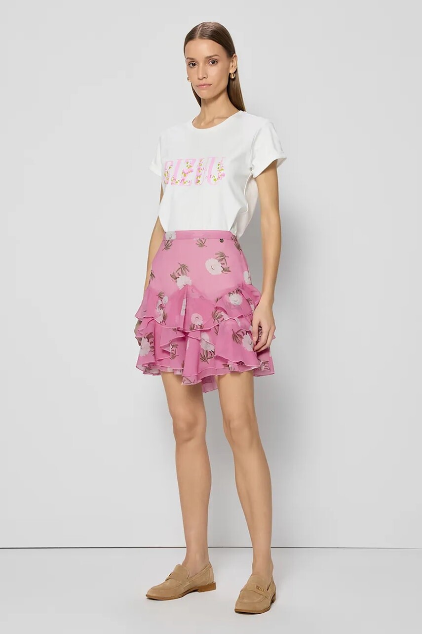 Sukňa Bizuu CANDICE ALTARE ružová farba, mini, áčkový strih, CANDICE_ALTARE_RÓŻOWY_SS25