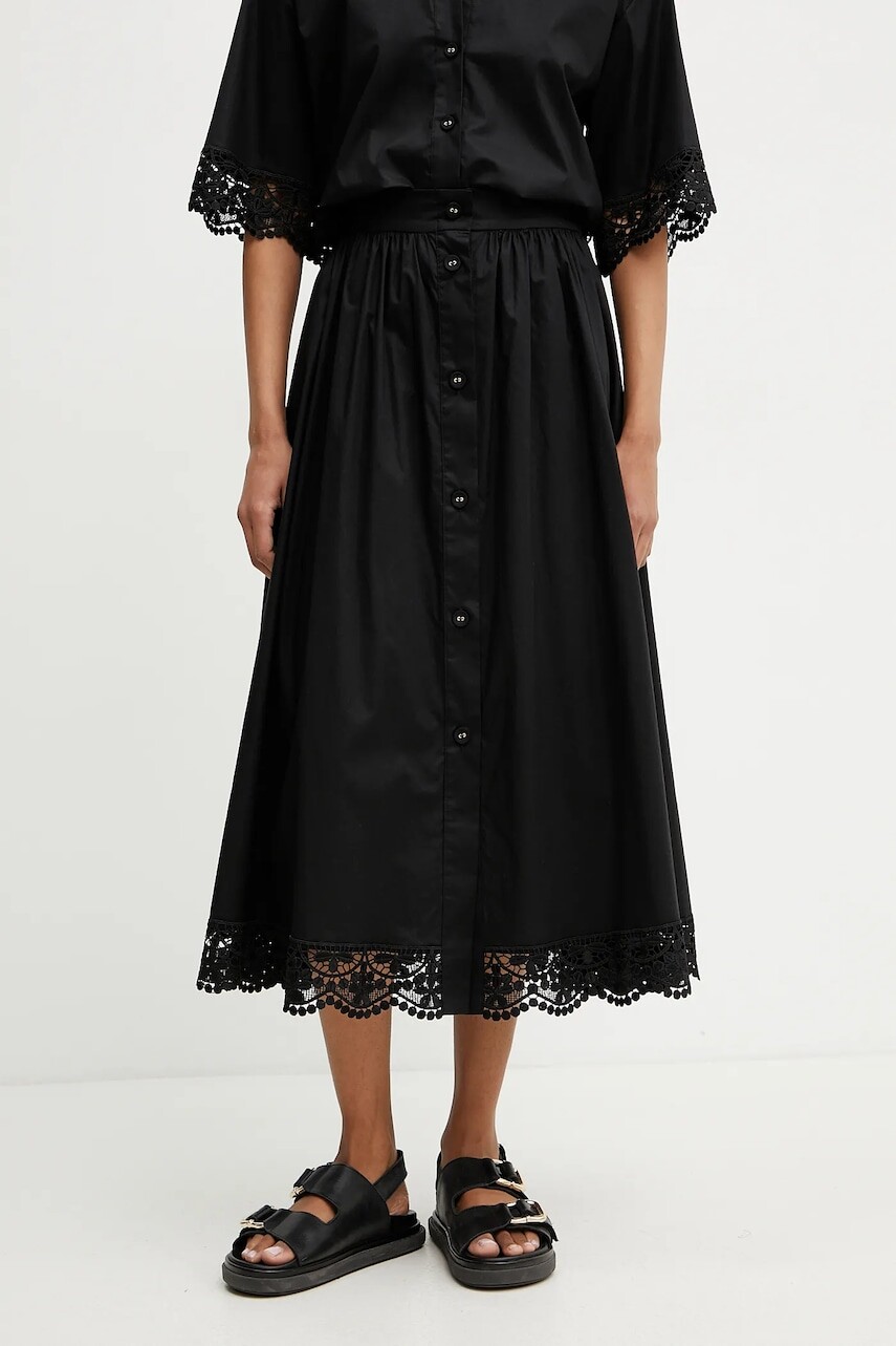 Sukňa Twinset čierna farba, midi, áčkový strih, 251TT2095