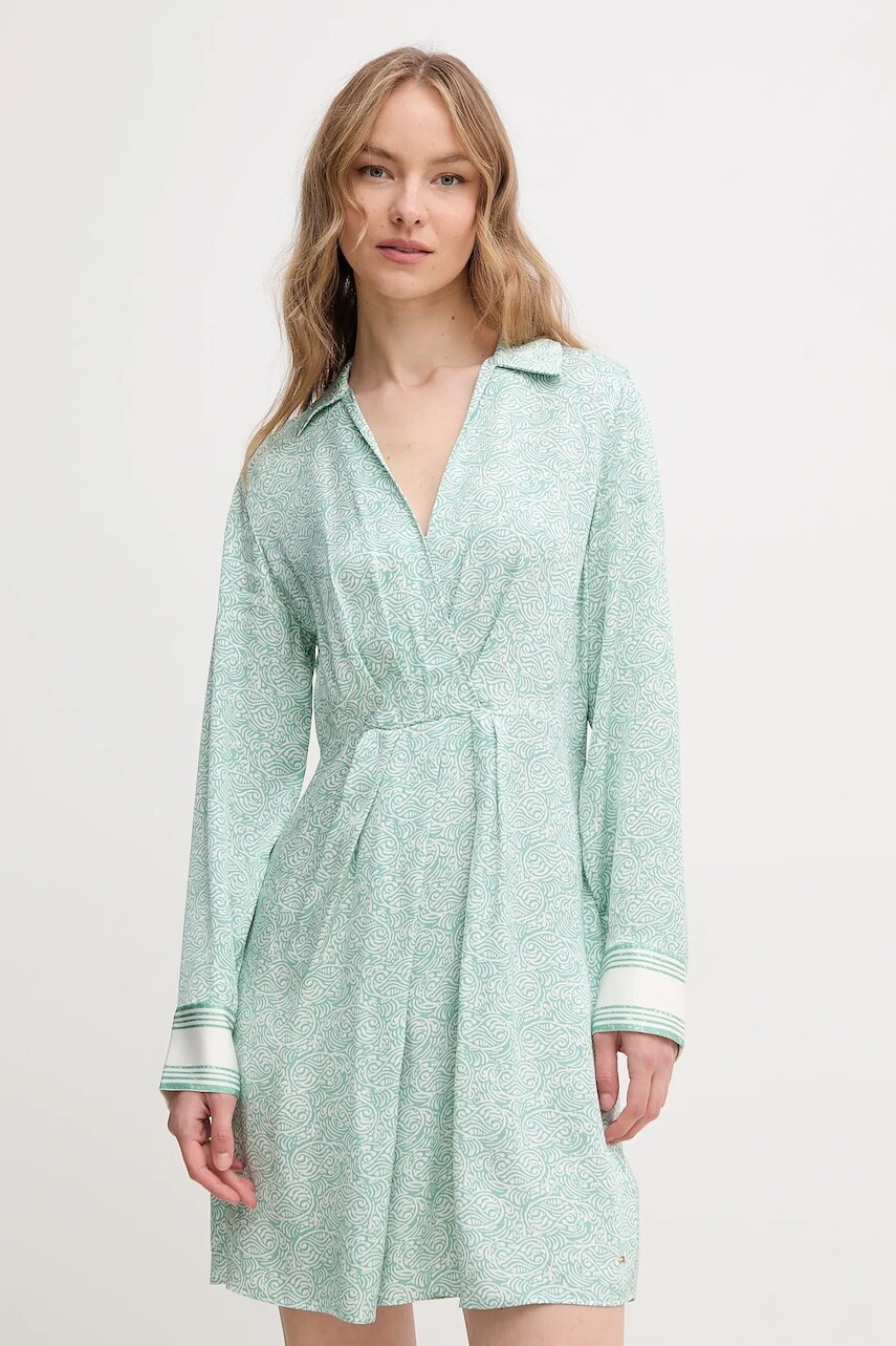 Šaty Tommy Hilfiger zelená farba, mini, áčkový strih, WW0WW45586