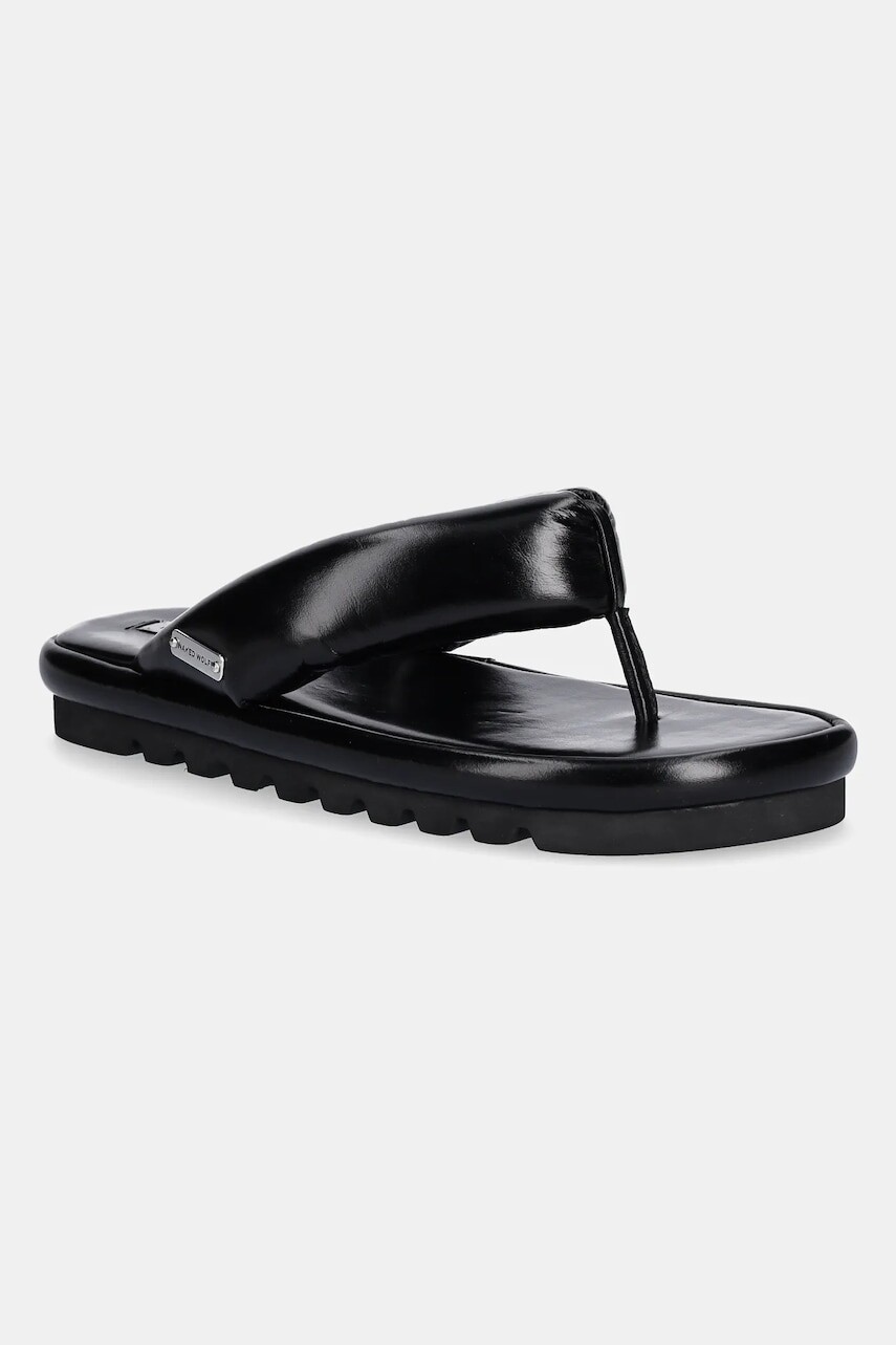 Kožené žabky Naked Wolfe Hilary dámske, čierna farba, na plochom podpätku, Hilary Black Leather