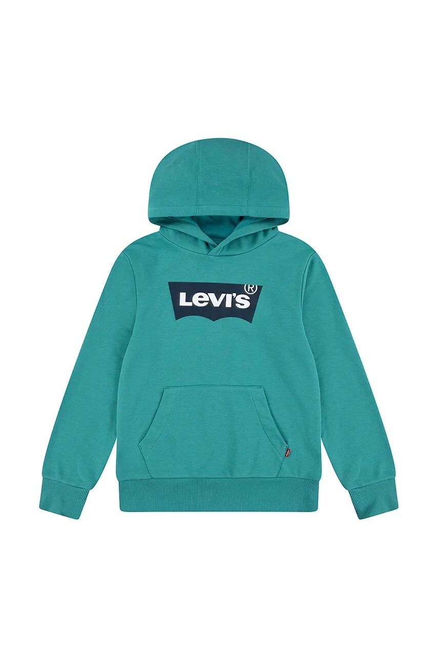 Detská mikina Levi's BATWING PULLOVER HOODIE tyrkysová farba, s kapucňou, s potlačou, 8EE910