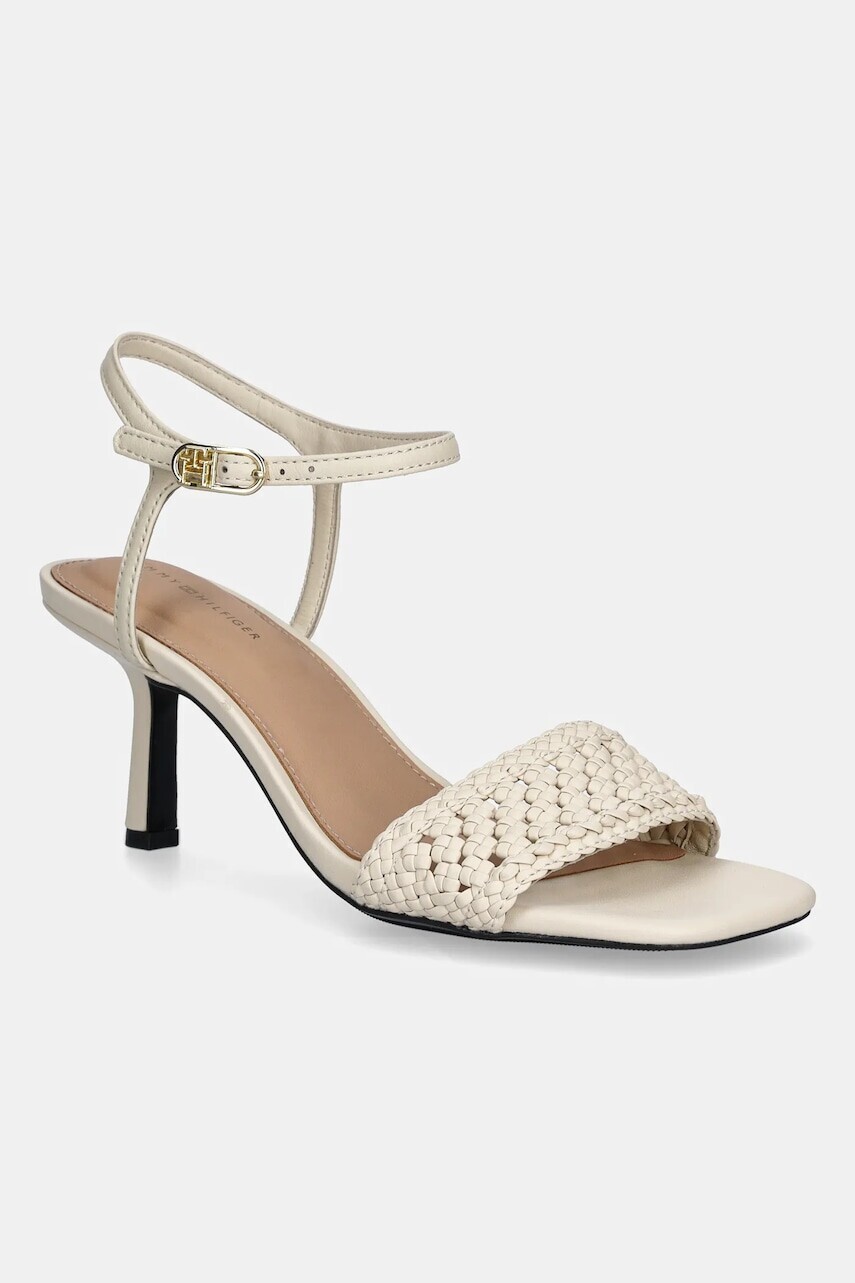 Sandále Tommy Hilfiger CROCHET LTHR KITTEN SANDAL béžová farba, FW0FW08587