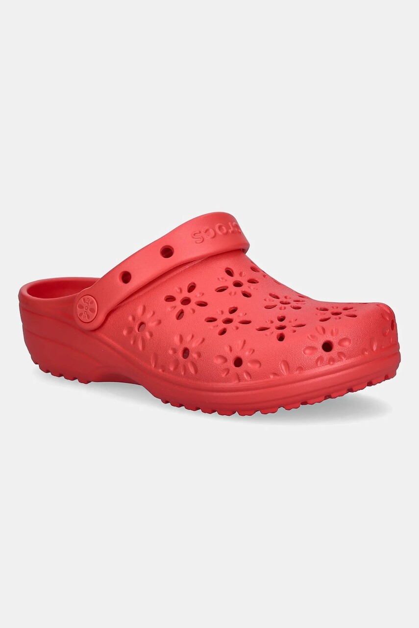 Šľapky Crocs Classic Floral Cut Out Clog červená farba, na kline, 210927-6ZR
