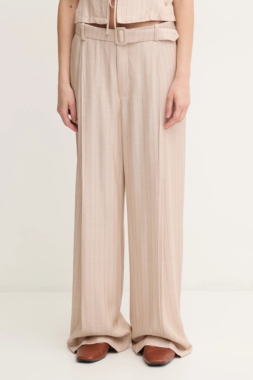 Nohavice Mos Mosh béžová farba, rovný strih, vysoký pás, 169600